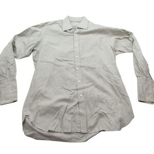 Turnbull & Asser Mens Beige Herringbone Cotton French Cuff Dress Shirt 16 41cm